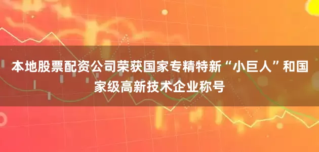 本地股票配资公司荣获国家专精特新“小巨人”和国家级高新技术企业称号
